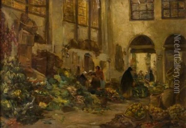 Gemusemarkt In Einer Altstadtgasse Oil Painting - Mihaly Munkacsy