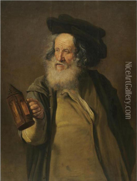 Diogenes Brandishing A Lantern Oil Painting - Jacques des Rousseaux