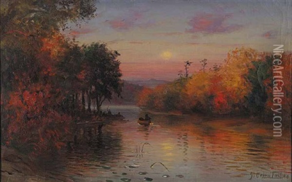 Untitled (sunset Paddle) Oil Painting - John Colin Forbes