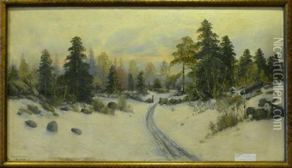 Vinterlandskap. Oil Painting - Sigvard Simensen