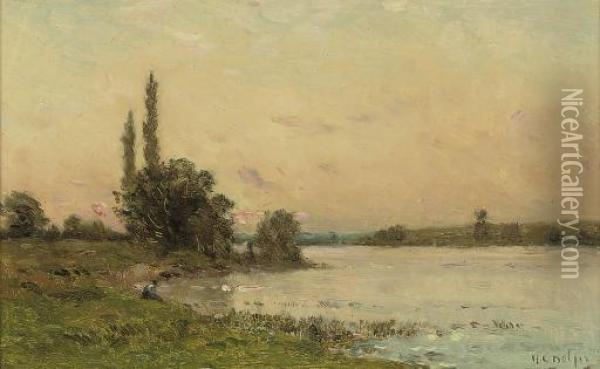 Washing Clothes At Dusk Oil Painting - Hippolyte Camille Delpy