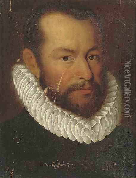 Portrait of a gentleman, bust-length, in a ruff Oil Painting - Giovanni Battista Moroni