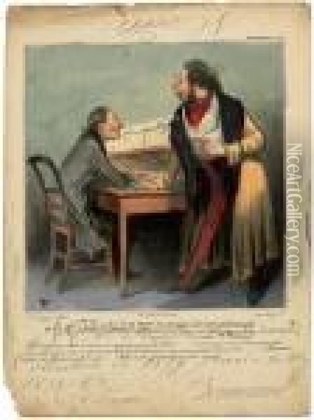 Monsieur, En Reponse A La Lettre Oil Painting - Honore Daumier
