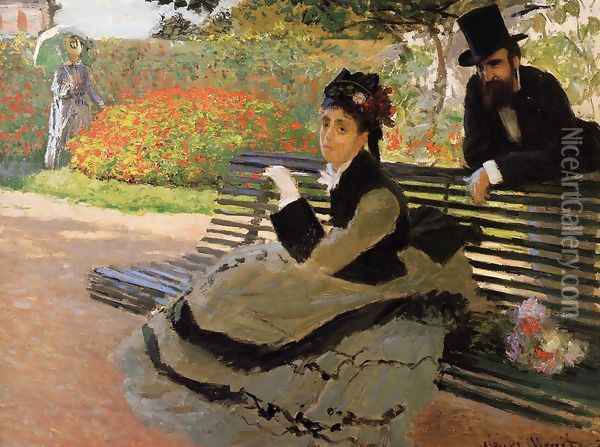 The Beach Aka Camille Monet On A Garden Bench Oil Painting - Claude Oscar Monet