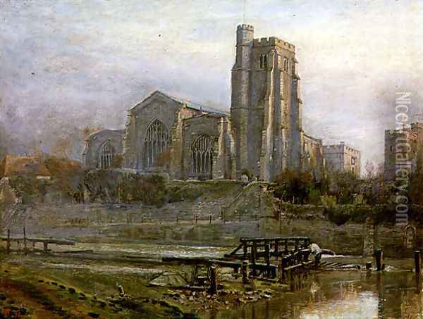 The Old Church at Sunrise Oil Painting - Harry Goodwin