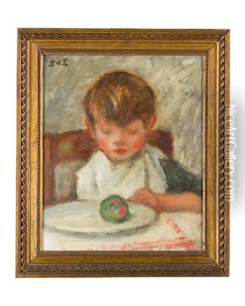 Boy With Apple Oil Painting - Georges d'Espagnat