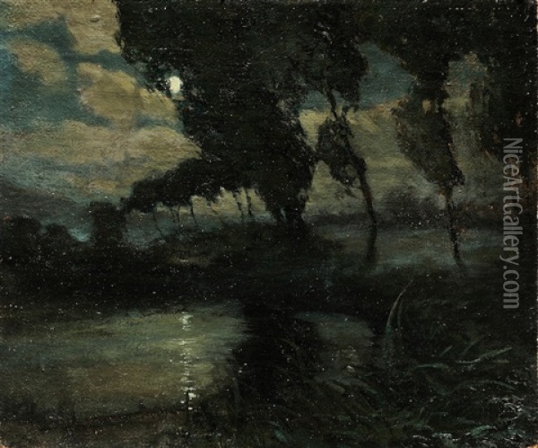Nocturnal Landscape Oil Painting - Josef Kral