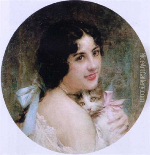 A Young Woman With Her Cat Oil Painting - Leon Francois Comerre