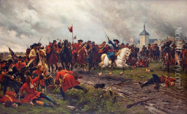 William Iii At The Battle At London Oil Painting - Ernest Crofts