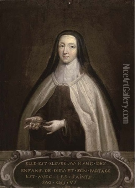 Portrait Of A Nun, Half-length, Holding A Crown Of Thorns Oil Painting - Philippe de Champaigne