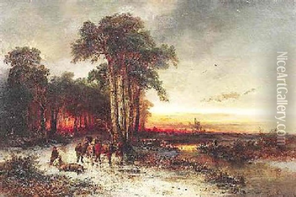 Jager Mit Ihrer Beute Am Rande Einer Schottischen Moorlandschaft Oil Painting - Franz Emil Krause