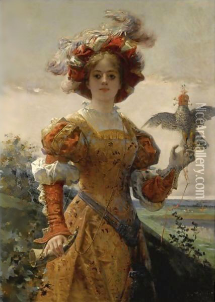Dame Au Faucon Oil Painting - Edmond-Louis Dupain