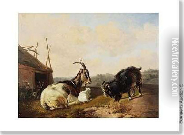 Entourage. Boucs Au Pre. Oil Painting - Balthasar Paul Ommeganck