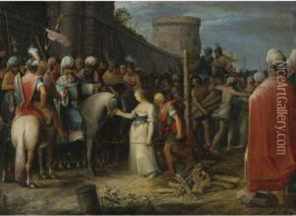 Tamar Being Led To The Stake Oil Painting - Adriaan van Stalbemt