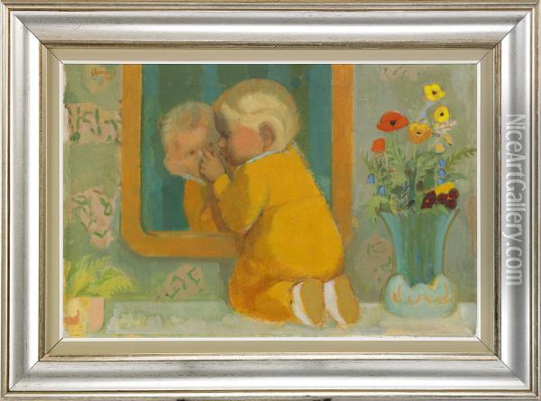 Pojken Vid Spegeln Oil Painting - Curt Clemens