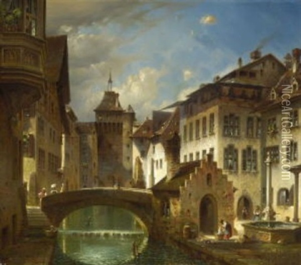 Schaffhausen - Partie Am Gerberplatz Oil Painting - Friedrich Eibner
