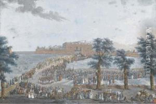 Une Armee Sortant D'un Fort Oil Painting - Jean Duplessi-Bertaux