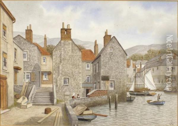 Polperro Harbour And Neighbouring Houses Oil Painting - James Lawson Stewart
