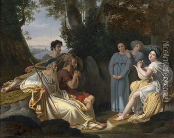 Sappho Singt Vor Homer Oil Painting - Charles Nicolas Rafael LaFond