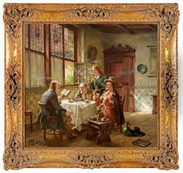 Frohliche Tischrunde Von Kaufleuten Beim Pfeifengenuss Oil Painting - Fritz Wagner