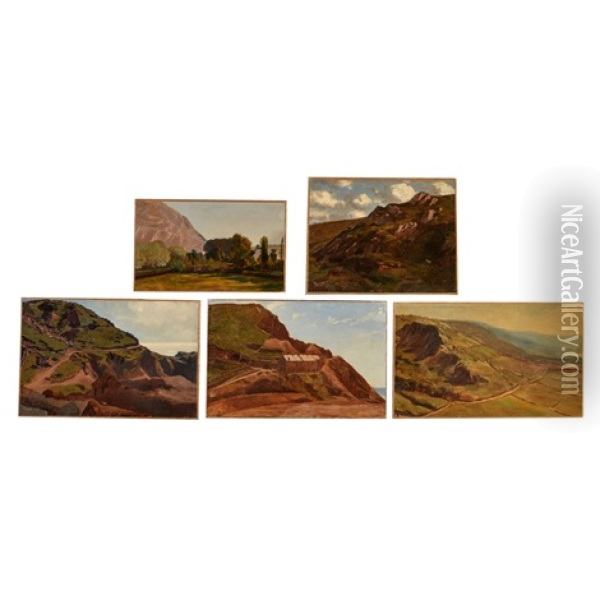A Group Of Five Landscape Views Oil Painting - Charles-Francois Eustache