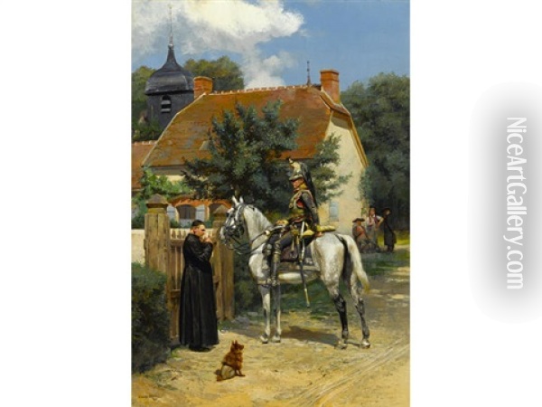 A Halt In The Village Oil Painting - Edouard Jean Baptiste Detaille