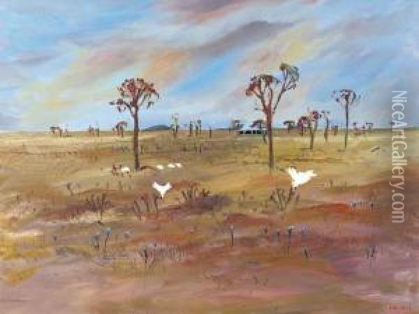 Wimmera Landscape With Cockatoo Oil Painting - Arthur Merric Boyd