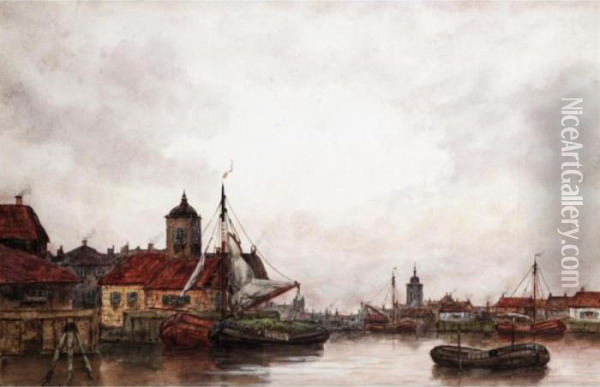 Vlaardingen, Holland; On The Maas, Holland Oil Painting - Hermanus Jr. Koekkoek