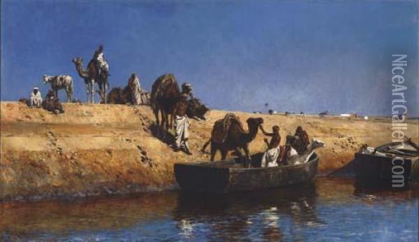 Un Embarquement De Chameaux Sur La Plage De Sale, Maroc Oil Painting - Edwin Lord Weeks