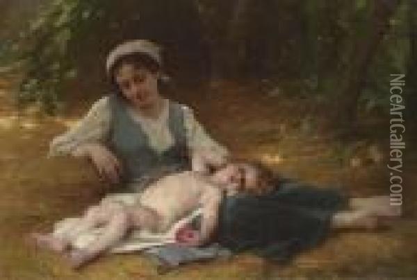 Jeune Mere Et Enfant Endormi Oil Painting - Leon-Jean-Basile Perrault