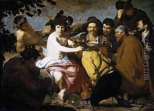 The Triumph of Bacchus (Los Borrachos, The Topers) c. 1629 Oil Painting - Diego Rodriguez de Silva y Velazquez