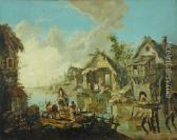 Osada Nad Laguna Oil Painting - Jean-Baptiste Pillement
