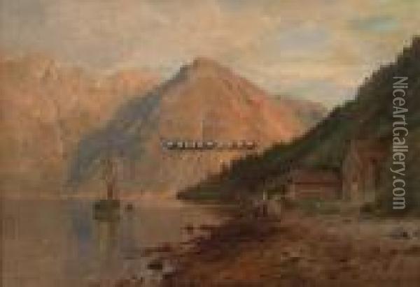 Ved Utne I Hardangerfjorden Oil Painting - Anders Monsen Askevold