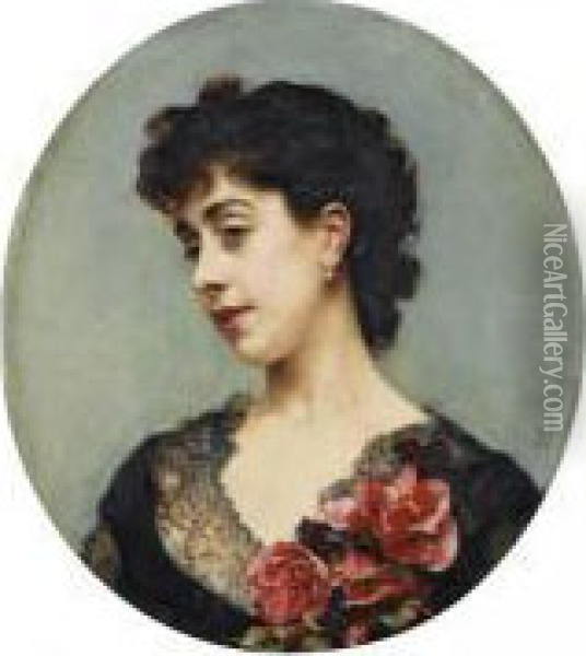 Portrait Presume De La Comtesse Jacquemont, Nee Brialle Oil Painting - Raimundo de Madrazo y Garreta