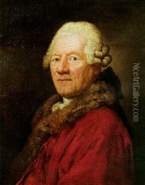 Portrait Of Christoph Willbald Gluck, Wearing A Fur-trimmed Coat Oil Painting - Anton Graff