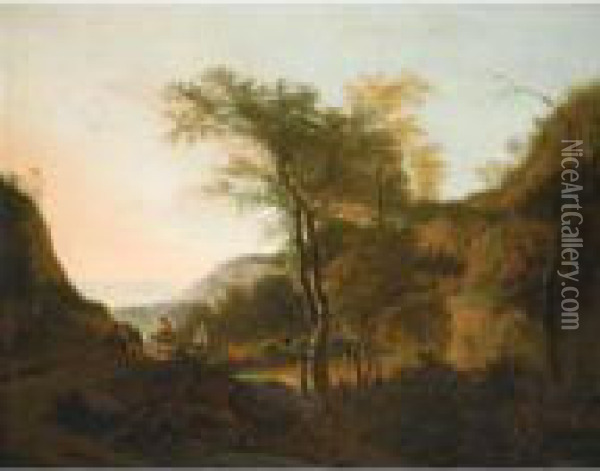 An Italianate Landscape With Drovers And Their Donkeys Oil Painting - Jan Both