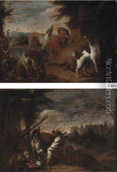 A Wooded River Landscape With A Huntsman And His Dogs Oil Painting - Adriaen de Gryef