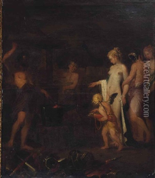 Venus At The Forge Of Vulcan Oil Painting - Jakob van Loo