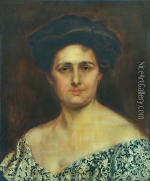 Woman Portrait Oil Painting - Bertalan Karlovszky