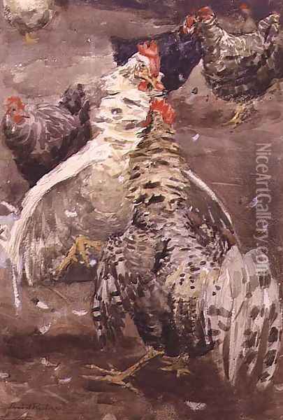 Roosters, 1910 Oil Painting - Ernest Procter