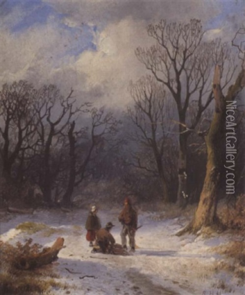 Holzsammler Im Winterwald Oil Painting - Remigius Adrianus van Haanen