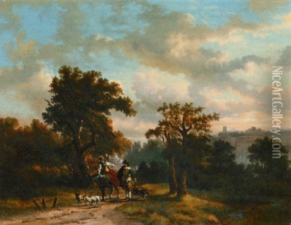 Horsemen In A Wooded Landscape Oil Painting - Jan Van Ravenswaay