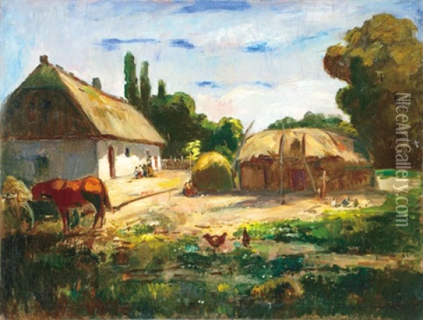 Sunny Yard Oil Painting - Bela Ivanyi Gruenwald