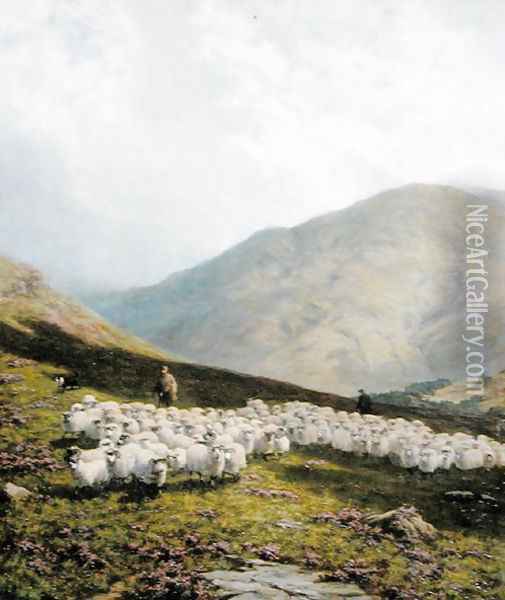 Shepherd and Sheep, Perthshire Oil Painting - Dixon Clark