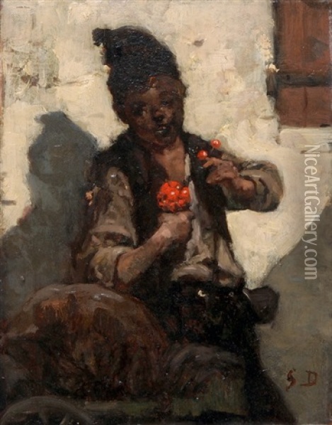 Der Kleine Blumenverkaufer Oil Painting - Simon Durand
