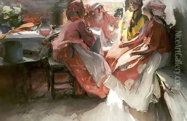 On a Visit Oil Painting - Abram Efimovich Arkhipov