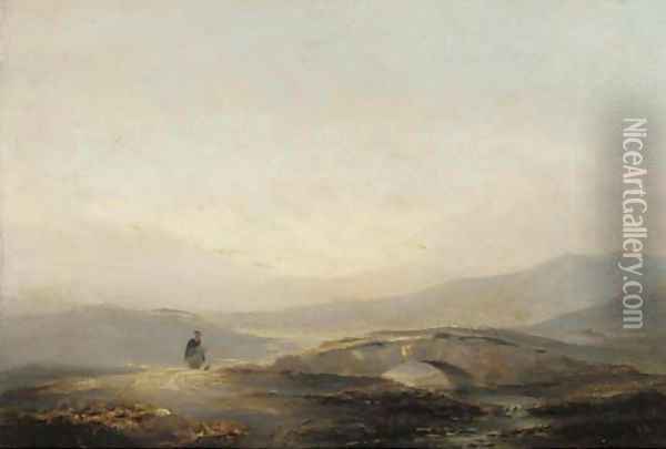On the moors, Dumfriesshire Oil Painting - John Wilson Ewbank