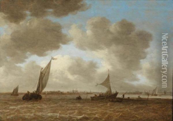 Shipping In Choppy Waters Oil Painting - Jan van Goyen