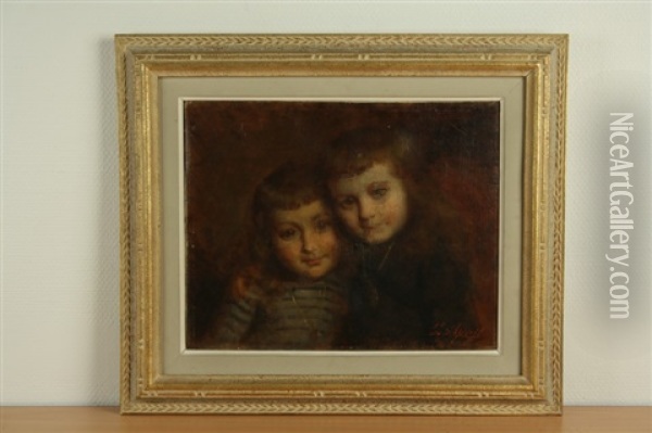 Portrait De Jeunes Enfants Oil Painting - Edouard D' Apvril