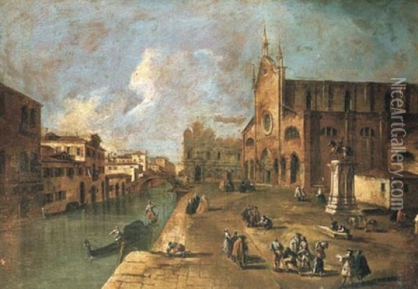 The Church Of San Giovanni And Paolo With The Equestrian Statue Of Colleone, Venice Oil Painting - Niccolo Guardi